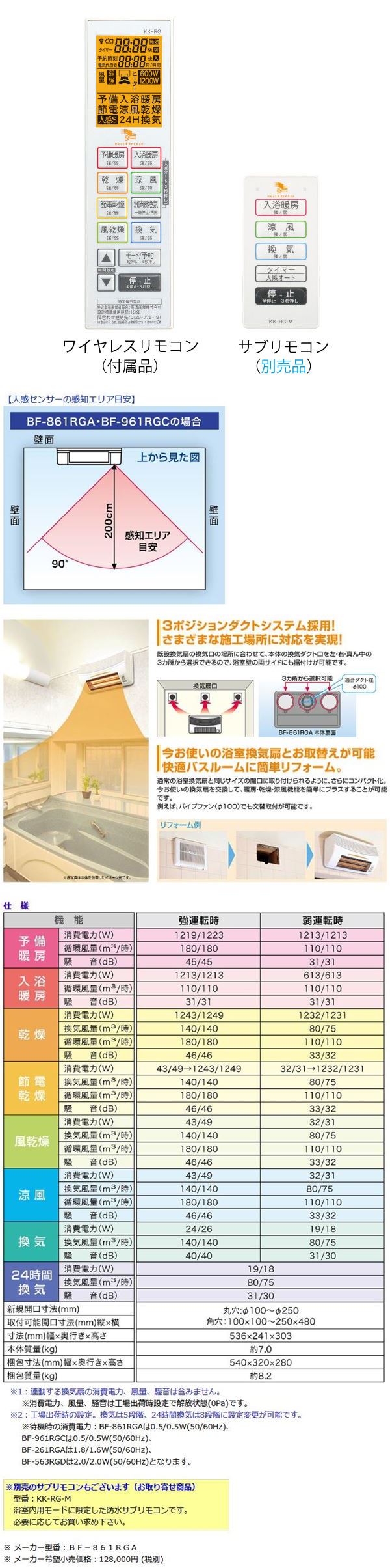 高須産業 【壁面取付タイプ】浴室換気乾燥暖房機 換気扇内蔵タイプ BF-861RGA